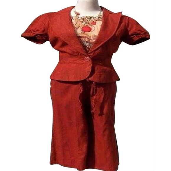 Cache Rust 100% Raw Silk Removable Self Belt Crop Pant New NWT Linen Feel $108 - Picture 7 of 12